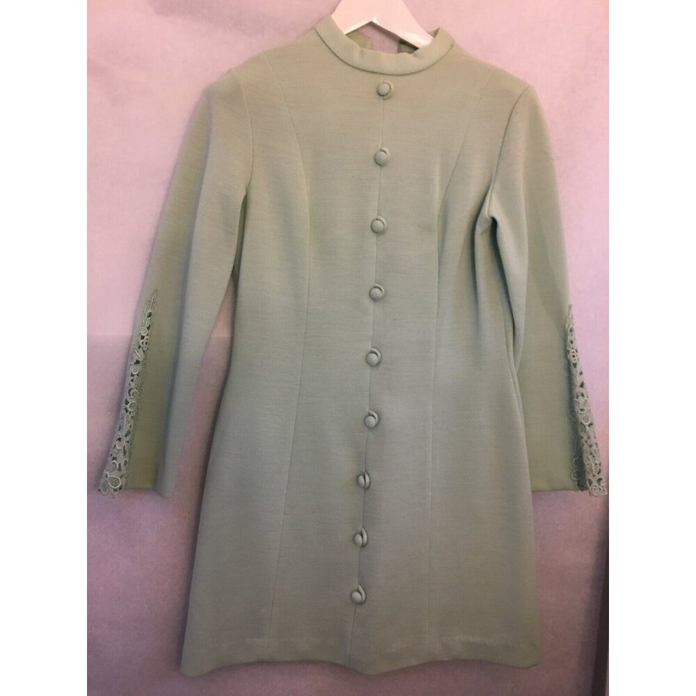 Vintage Bleeker Street Union Made ILGWU Shift Dress Size 14 Green Button Design